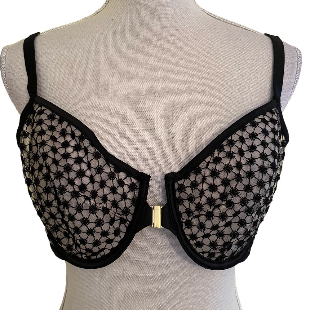 Victoria's Secret Black "Starburst" Front Hook Sheer Demi Bra 32D